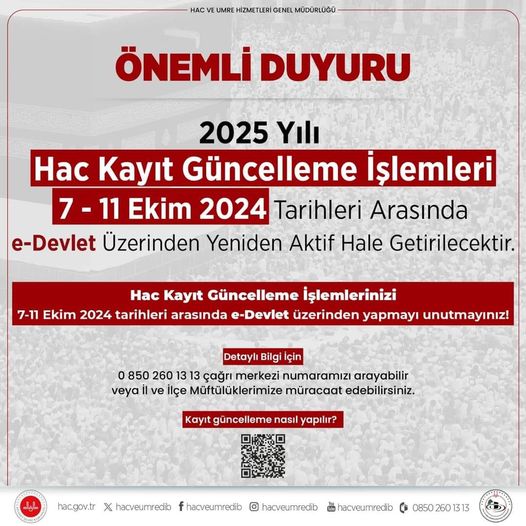 Hac Kayıt Güncelleme İşlemleri Yeniden Başlatılıyor