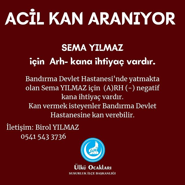 Bandırma Devlet Hastanesi'nde Acil Kan İhtiyacı