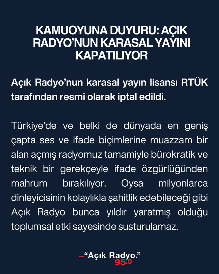 Açık Radyo'nun Kapatılması Tepkileri Büyüyor